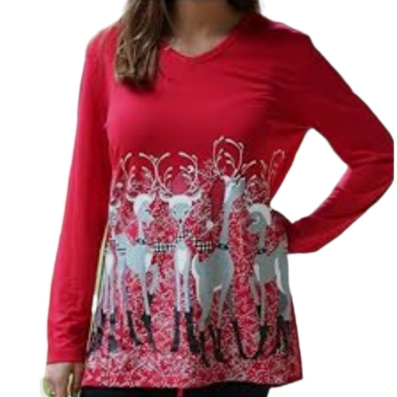 Mac & Belle Tunic Santa Deer Swing Red Size L - Picture 4 of 13